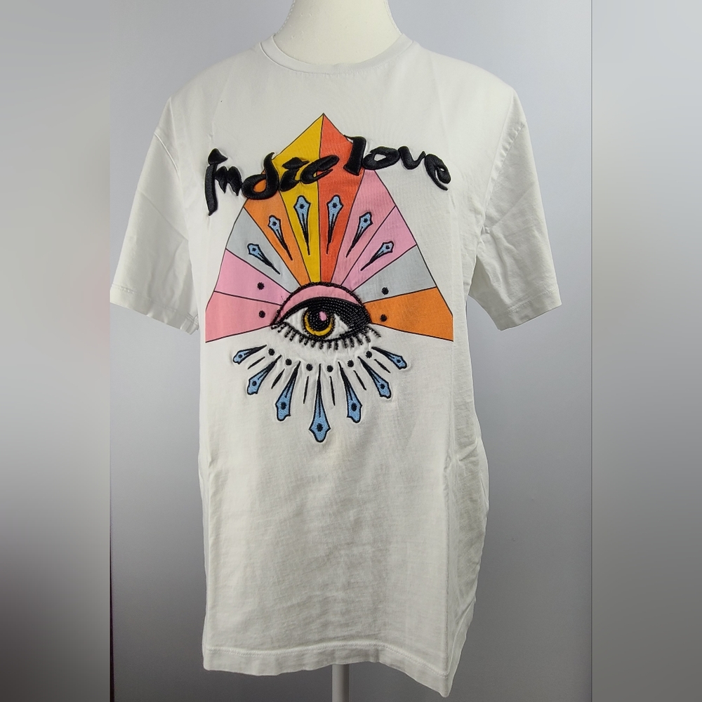 Sandro Paris Indie Love embroidered short sleeve shirt, PTP 20.5"